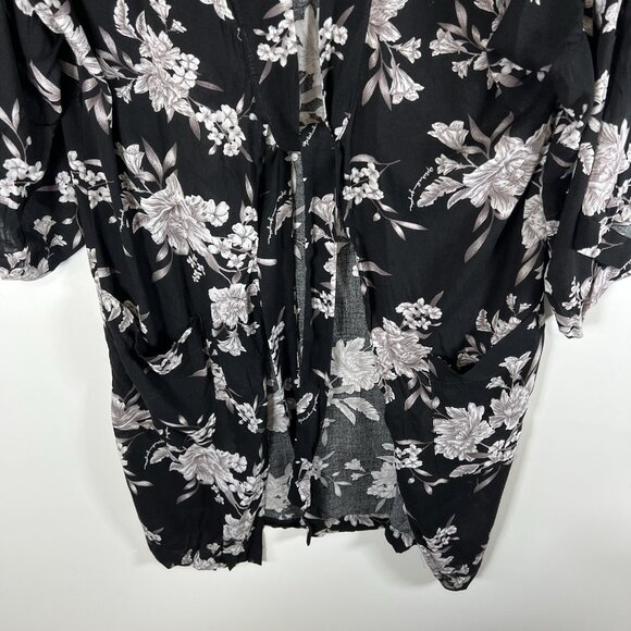 Spiritual Gangster Maya Kimono Women Large Black Floral Tie Front Boho Fairy - Picture 4 of 10